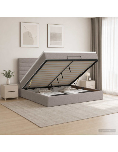 Letto ottomano con materasso Tortora 160 x 200 cm Tessuto