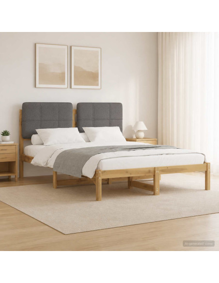 Letto con Testiera Rivestita Bianco lavato e grigio chiaro