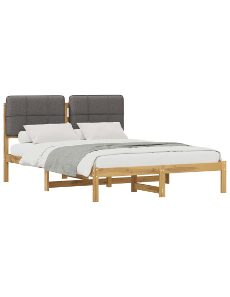 Letto con Testiera Rivestita Bianco lavato e grigio chiaro