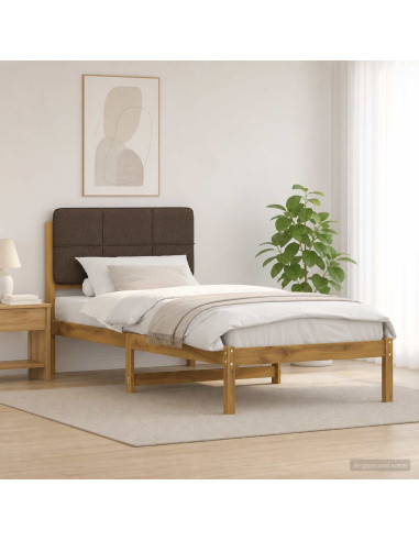 Letto con Testiera Rivestita Bianco lavato e taupe 75 x 190 cm