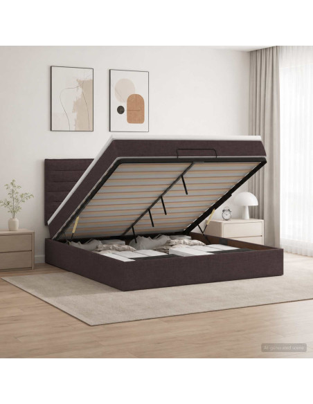Letto ottomano con materasso Marrone Scuro 160 x 200 cm Tessuto