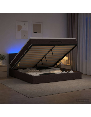 Letto Ottomano con Materasso e LED Marrone Scuro 160 x 200 cm
