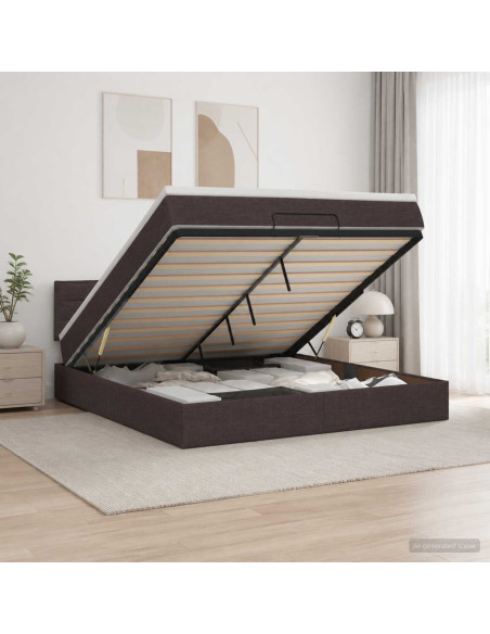 Letto ottomano con materasso Marrone Scuro 160 x 200 cm Tessuto