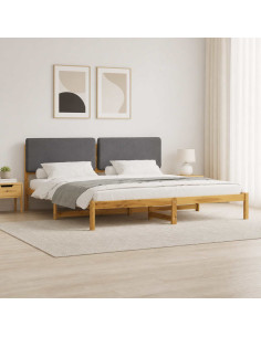 Letto con Testiera Rivestita Bianco lavato e grigio chiaro