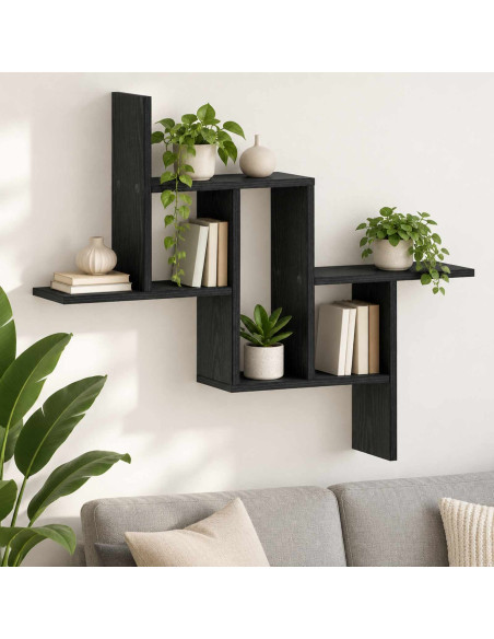 Scaffale da parete Rovere Nero 87 x 17 x 75 cm