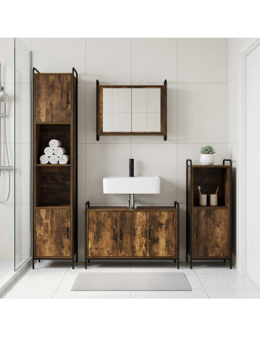 Set di Armadi da Bagno 4 pz Rovere Fumo 40 x 36 x 181 cm