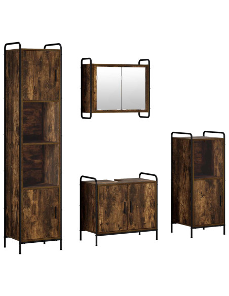 Set di Armadi da Bagno 4 pz Rovere Fumo 40 x 36 x 181 cm