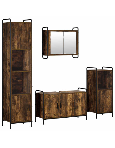 Set di Armadi da Bagno 4 pz Rovere Fumo 40 x 36 x 181 cm