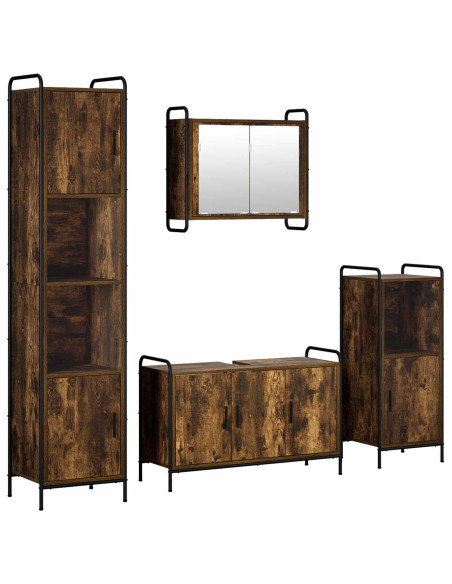 Set di Armadi da Bagno 4 pz Rovere Fumo 40 x 36 x 181 cm