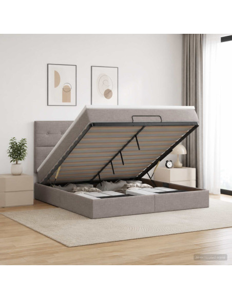 Letto ottomano con materasso Tortora 160 x 200 cm Tessuto