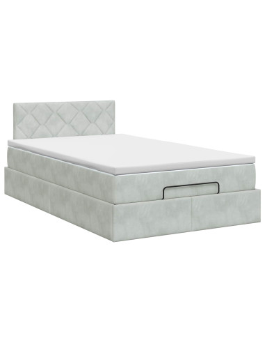 Letto ottomano con materasso Grigio Chiaro 120 x 190 cm Velluto