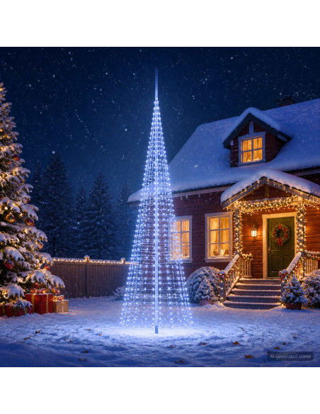 Luci per albero di Natale con picchetti e asta per bandiera