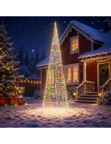 Luci per albero di Natale con picchetti e asta per bandiera