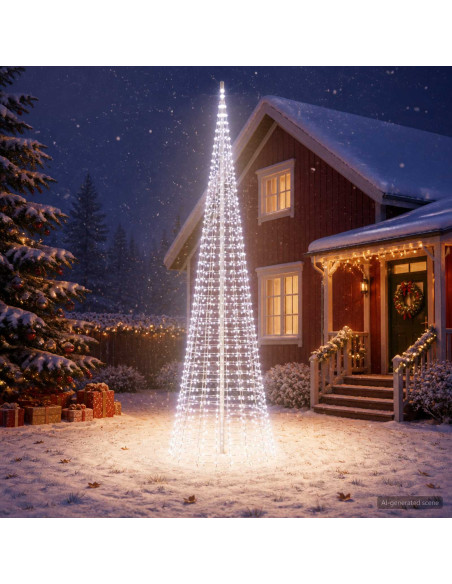 Luci per albero di Natale con picchetti e asta per bandiera