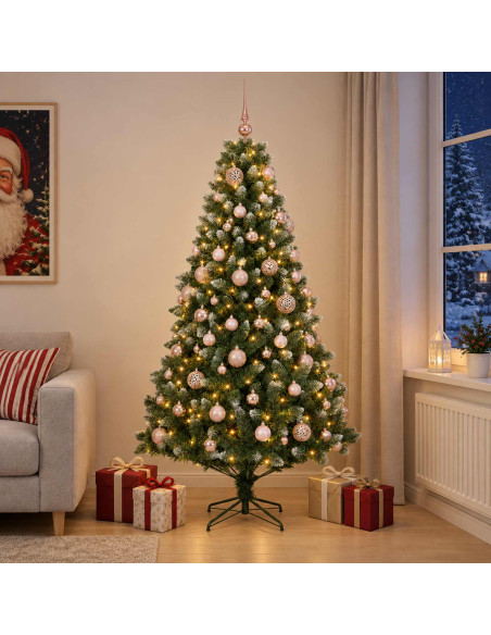 Albero di Natale Artificiale con Palline 210 cm 300 LED