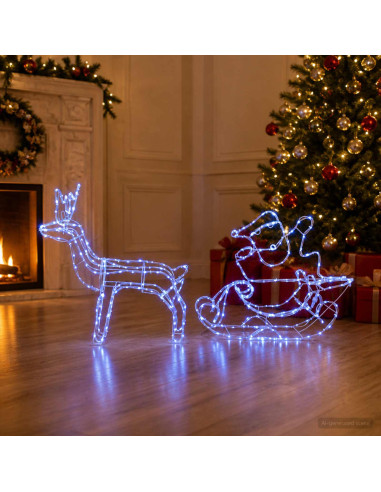 Decorazione natalizia con renna e slitta LOVIISA 320 LED Blu