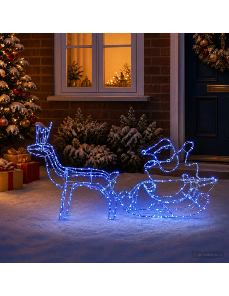 Decorazione natalizia con renna e slitta LOVIISA 320 LED Blu