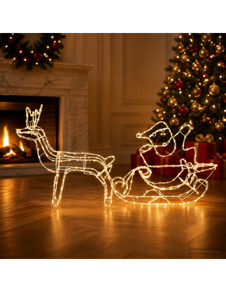 Decorazione natalizia con renna e slitta LOVIISA 320 LED
