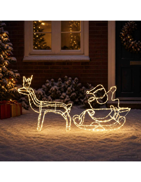 Decorazione natalizia con renna e slitta LOVIISA 320 LED