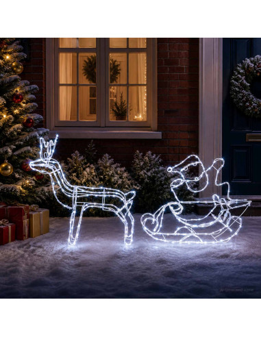 Decorazione natalizia con renna e slitta LOVIISA 320 LED