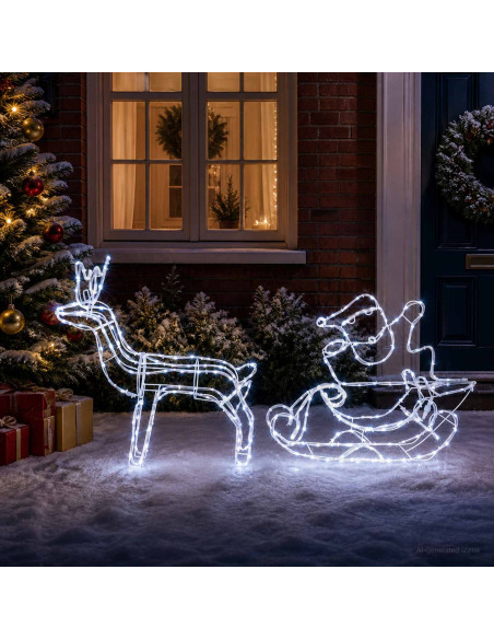 Decorazione natalizia con renna e slitta LOVIISA 320 LED
