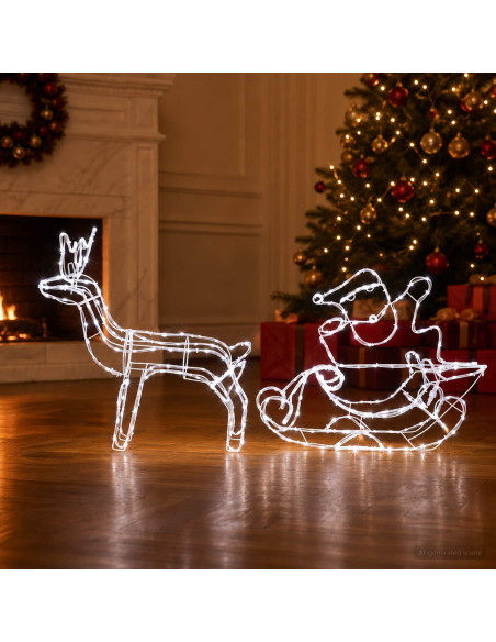 Decorazione natalizia con renna e slitta LOVIISA 320 LED