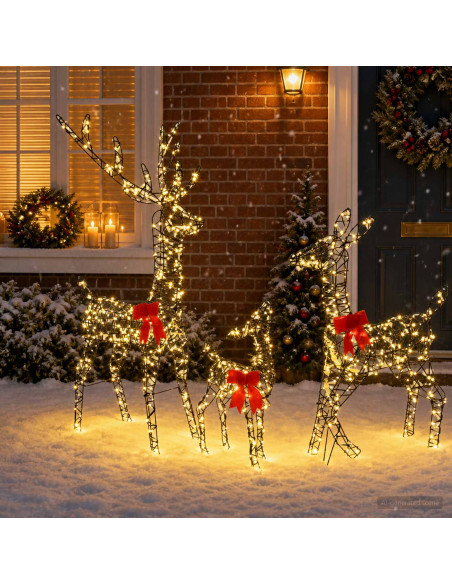 Famiglia di renne natalizie LED 700 LED Bianco caldo