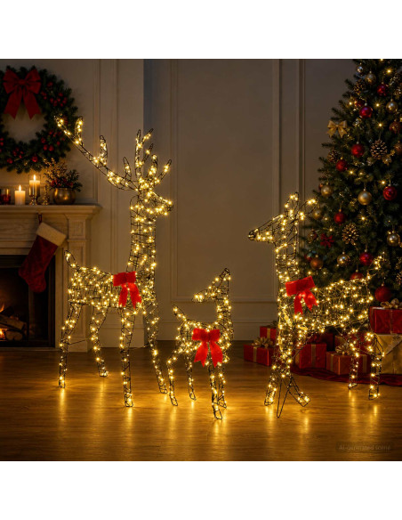 Famiglia di renne natalizie LED 700 LED Bianco caldo