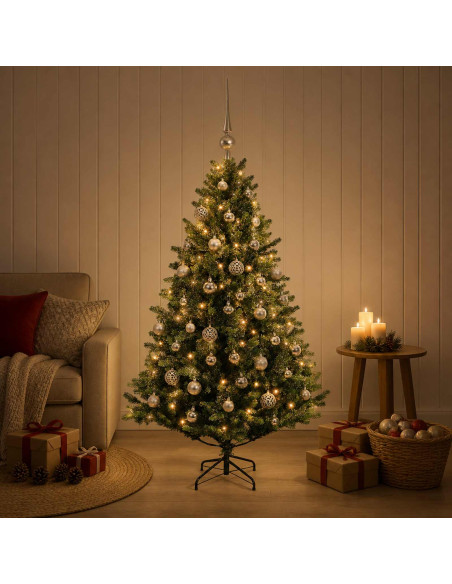 Albero di Natale Artificiale con Palline 150 cm 150 LED