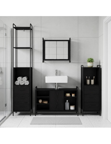 Set di Armadi da Bagno 4 pz Rovere Nero 40 x 36 x 200,5 cm