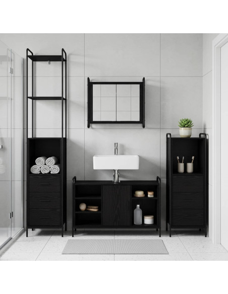 Set di Armadi da Bagno 4 pz Rovere Nero 40 x 36 x 200,5 cm