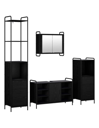 Set di Armadi da Bagno 4 pz Rovere Nero 40 x 36 x 200,5 cm