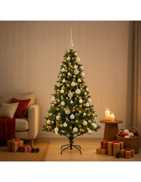 Albero di Natale Artificiale con Palline 150 cm 150 LED