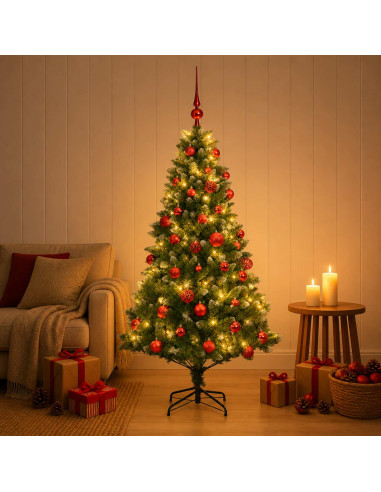 Albero di Natale Artificiale con Palline 150 cm 150 LED