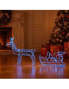 Decorazione natalizia con renna e slitta LOVIISA 240 LED Blu