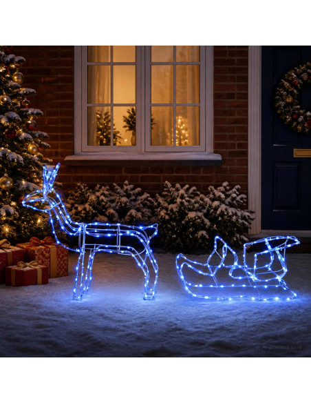Decorazione natalizia con renna e slitta LOVIISA 240 LED Blu