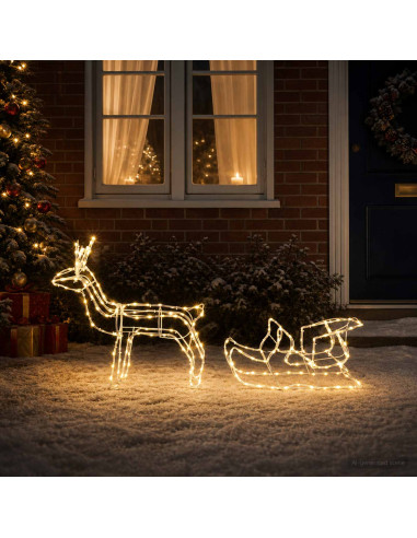 Decorazione natalizia con renna e slitta LOVIISA 240 LED