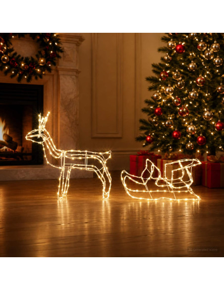 Decorazione natalizia con renna e slitta LOVIISA 240 LED