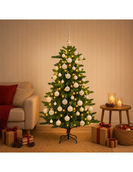 Albero di Natale Artificiale con Palline 120 cm 150 LED