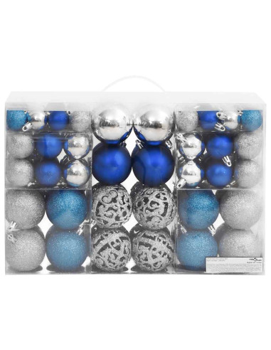 Palline di Natale 100 pz Blu e Argento 3 / 4 / 6 cm