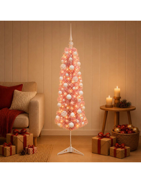 Albero di Natale artificiale slim con pallina 120 cm 150 LED