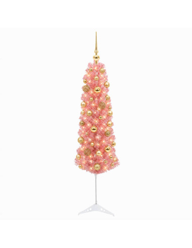 Albero di Natale Artificiale Slim con Palline 120 cm 150 LED