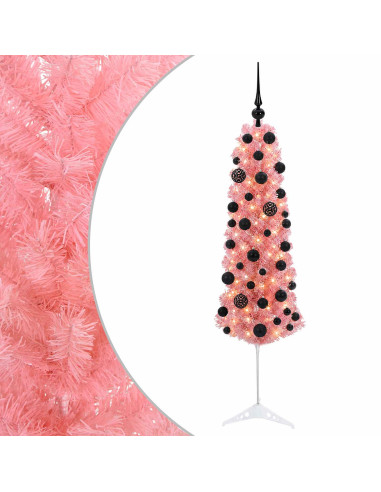 Albero di Natale artificiale sottile con palline 120 cm 150 LED