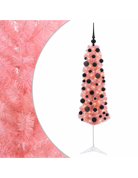 Albero di Natale artificiale sottile con palline 120 cm 150 LED