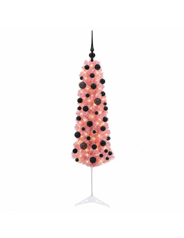 Albero di Natale artificiale sottile con palline 120 cm 150 LED