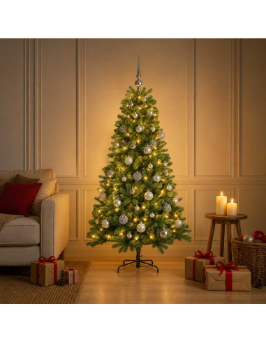 Albero di Natale artificiale con palline 150 cm 150 LED