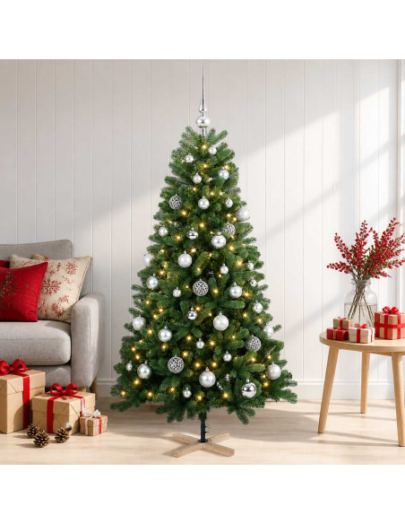 Albero di Natale artificiale con palline 150 cm 150 LED