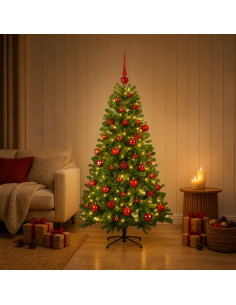 Albero di Natale artificiale con palline 150 cm 150 LED