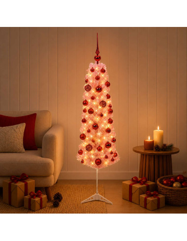 Albero di Natale Slim Artificiale con Palline 120 cm 150 LED