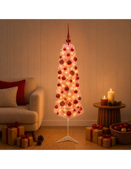 Albero di Natale Slim Artificiale con Palline 120 cm 150 LED